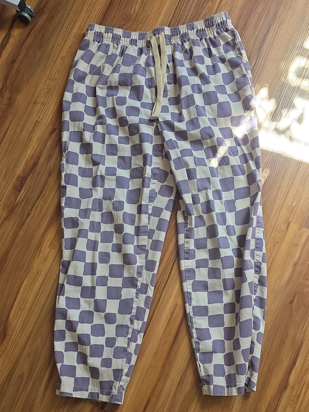 Urban Outfitters Cream & Lavender Checkered Drawstring Joggers